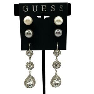Guess 3 Earring Set - Rhinestone Dangles Faux Pearls NWT